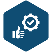 Thumbs up and gear checkmark icon.