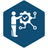 Person adjusting gear with checkmark icon.